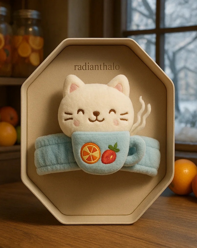Orange and Lemon Cat Baby Headband with Cozy Drink: A Cute Gift for Babies