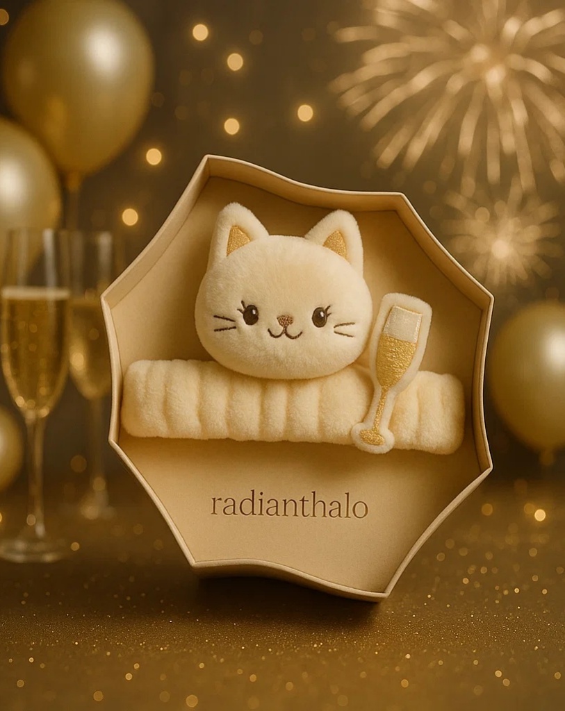 New Year Celebration Cat Baby Headband with Champagne Glass