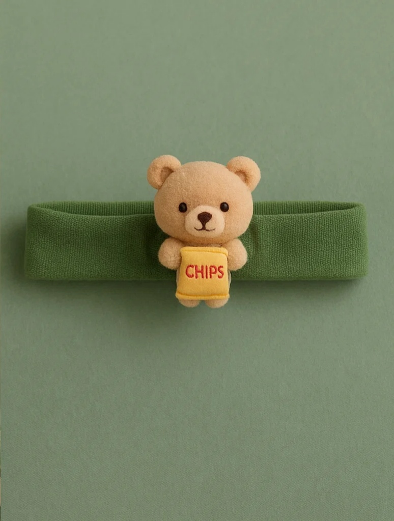 Bear and Chips-Themed Baby Headband (Green)