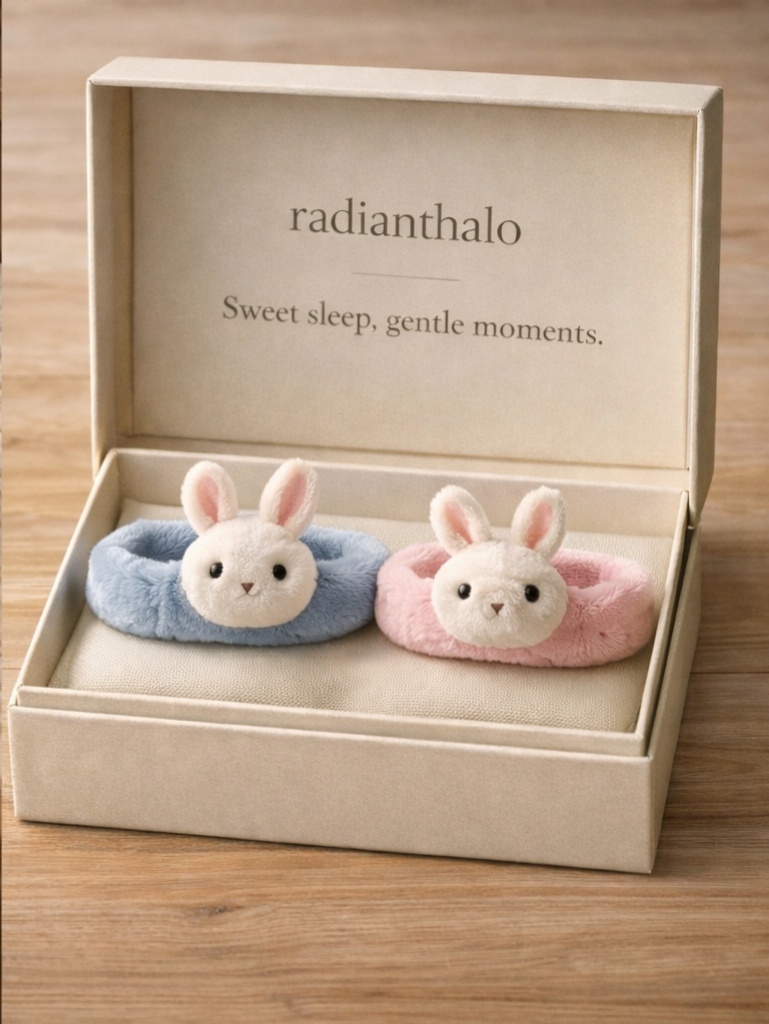 Twin Bunny Plush Baby Headbands – Blue & Pink Newborn Photo Prop Set