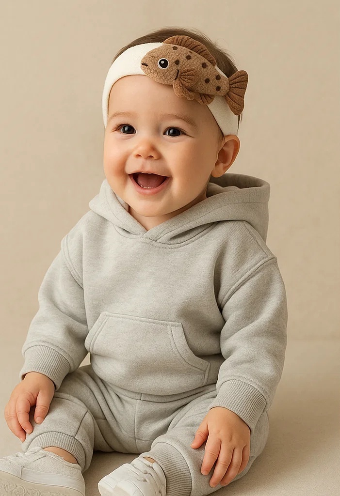 Neutral Baby Headband with Plush Fish Toy – Perfect for Boys and Girls
