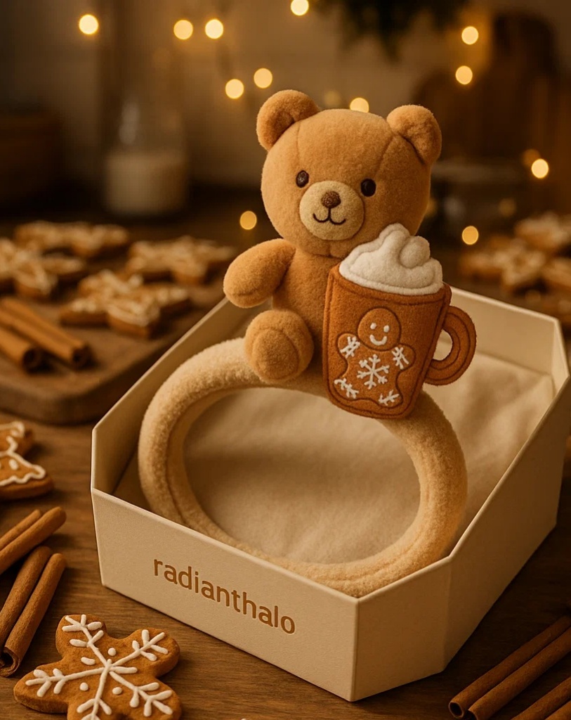 Gingerbread Bear Baby Headband with Hot Cocoa: Ideal for Winter Moments