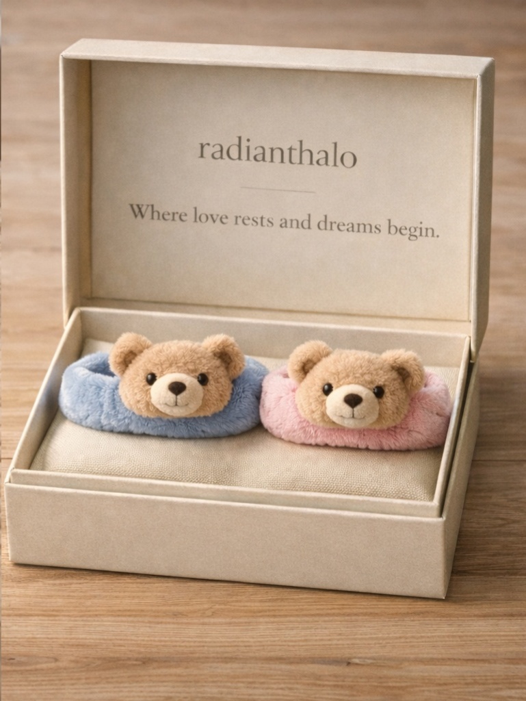 Twin Teddy Bear Plush Baby Headbands – Blue & Pink Newborn Matching Set