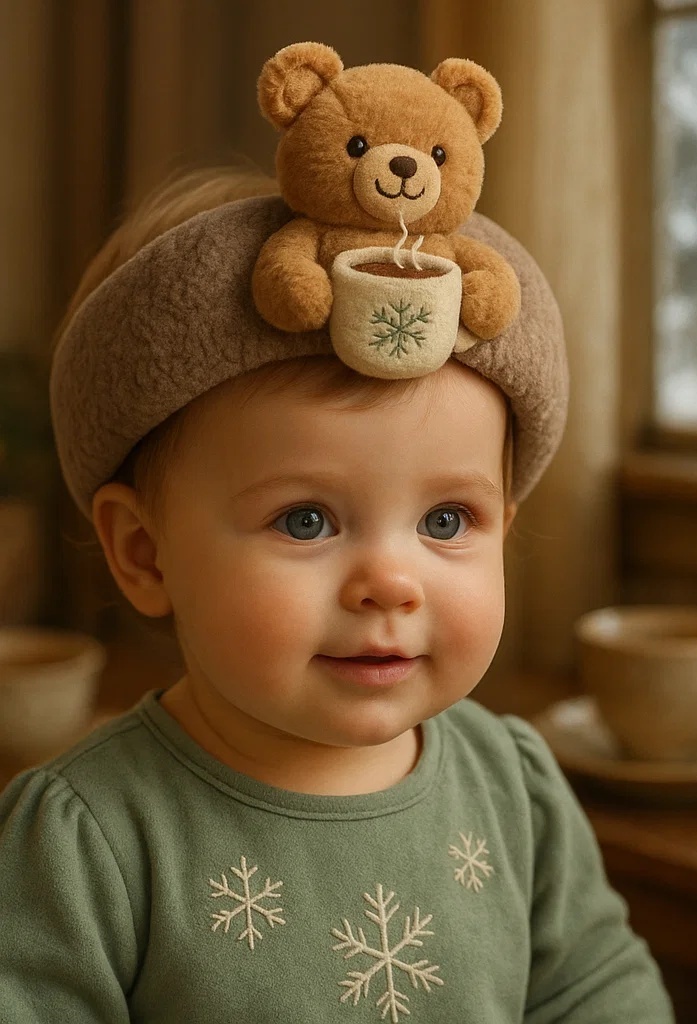 Cute Bear Baby Headband with Snowflake Mug: Ideal for Holiday Memories