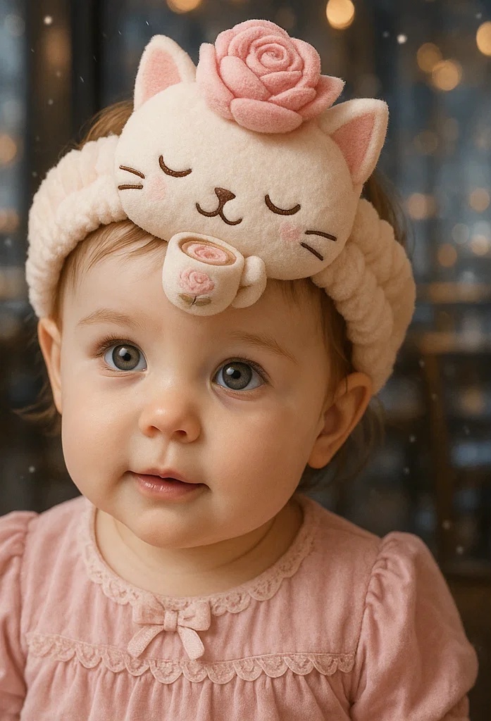 Lovely Cat Baby Headband with Rose Mug: A Floral Touch for Baby's Winter