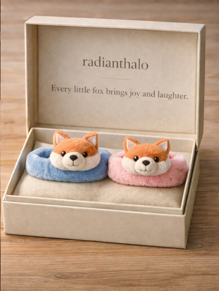Twin Fox Plush Baby Headbands – Blue & Pink Newborn Photography Set