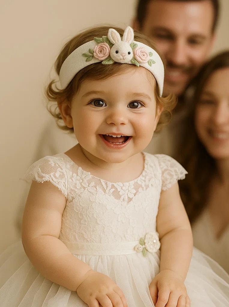 Weiches Baby-Stirnband mit Hasen- und Blumenmotiv für Fotoshootings