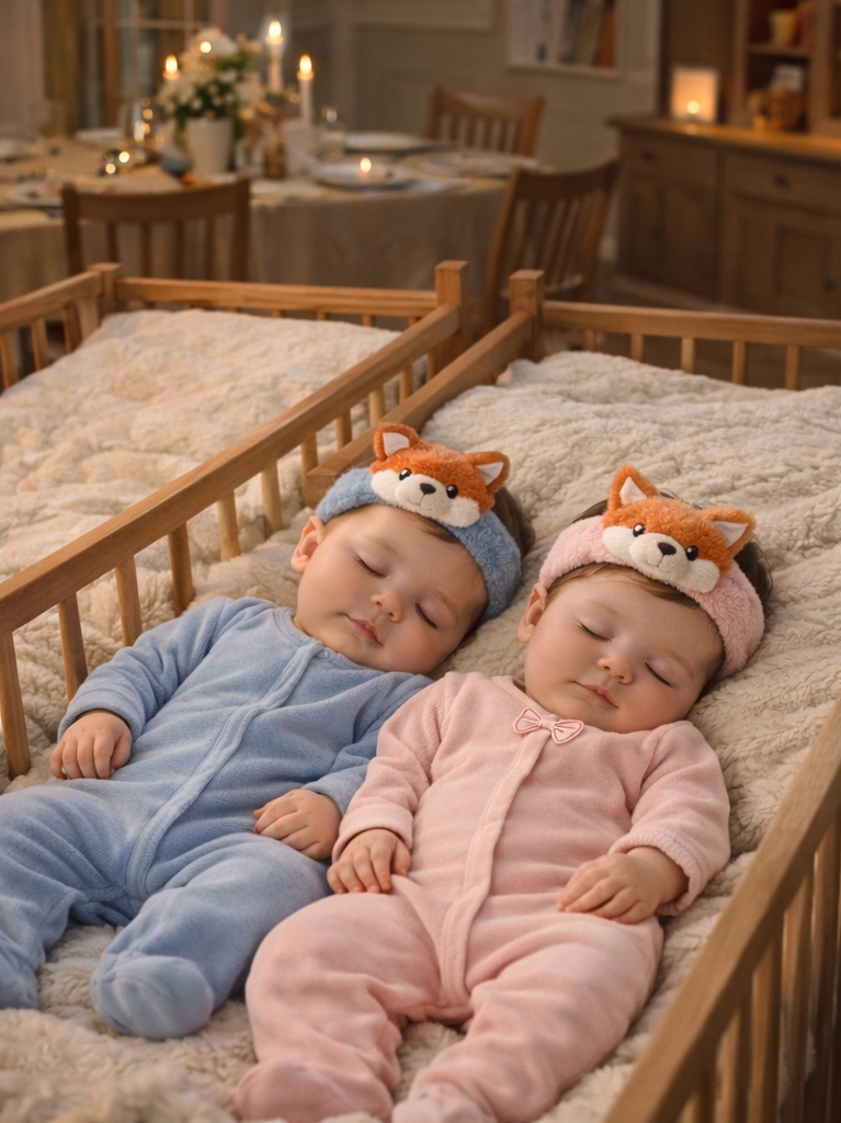 Twin Teddy Bear Plush Baby Headbands – Blue & Pink Newborn Matching Set