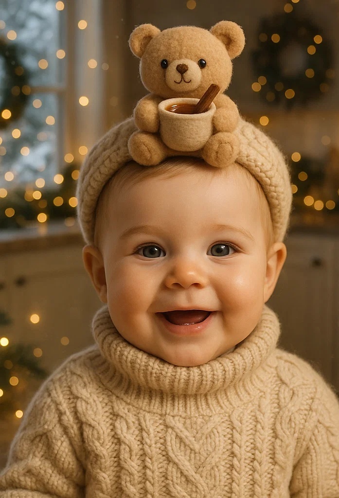 Cute Baby Headband with Animal Friend and Cozy Drink - A Great Gift for Baby Photography