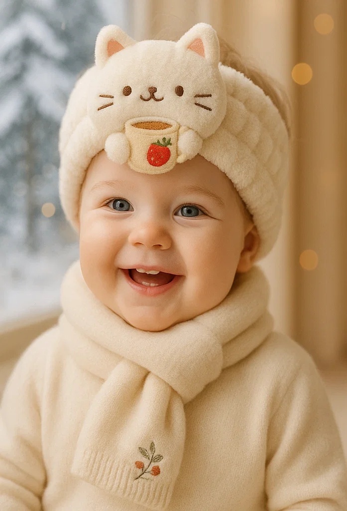 Charming Baby Headband with Festive Drink and Animal Companion - Ideal for Winter Themed Photoshoots