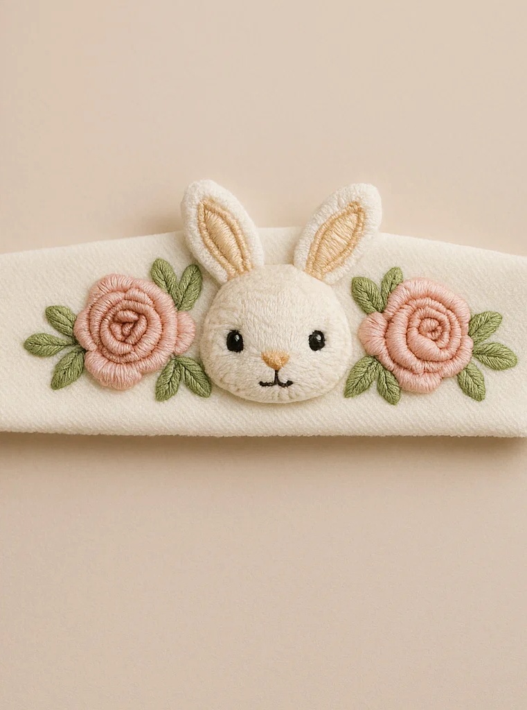 Bandeau bébé doux motif lapin et fleurs pour séance photo