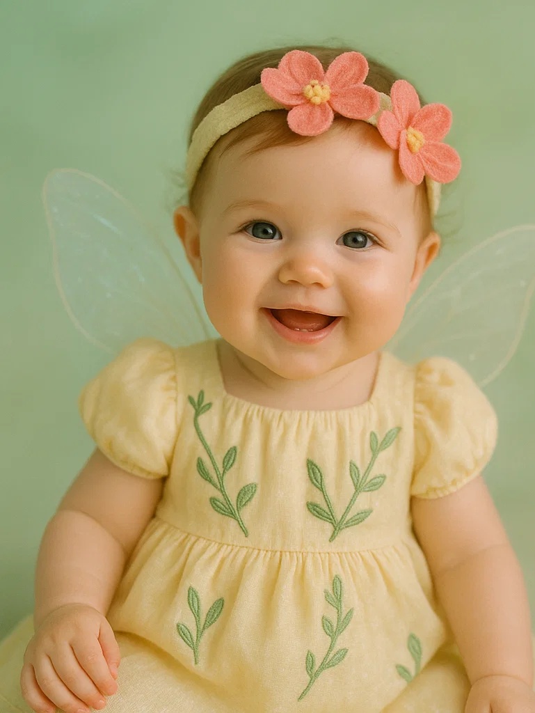 Baby-Stirnband mit rosa Lotusblume und Engelsflügeln – Fotoshooting-Set