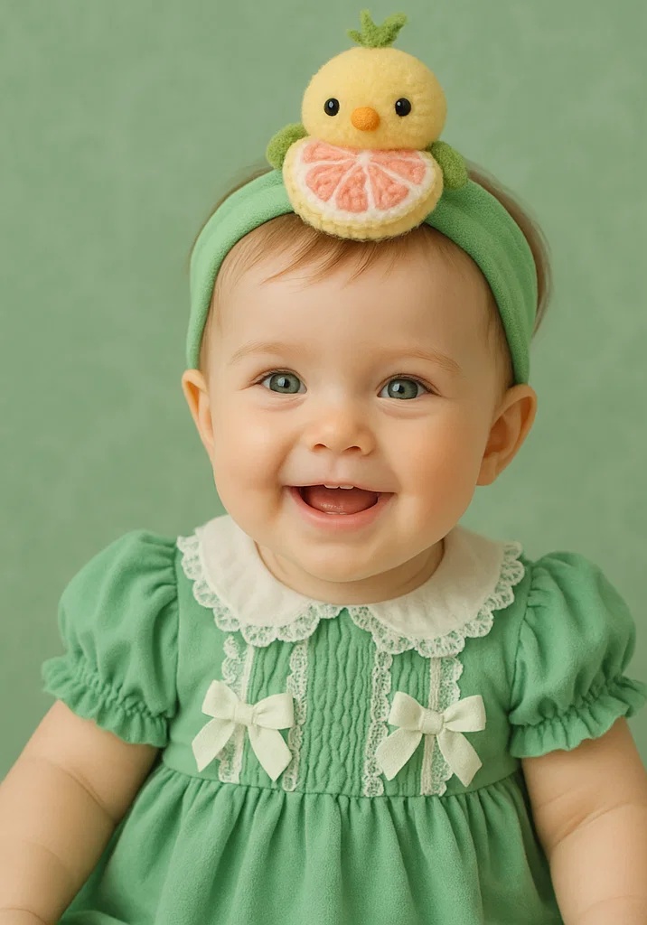 Chick-Themed Baby Headband with Fruit