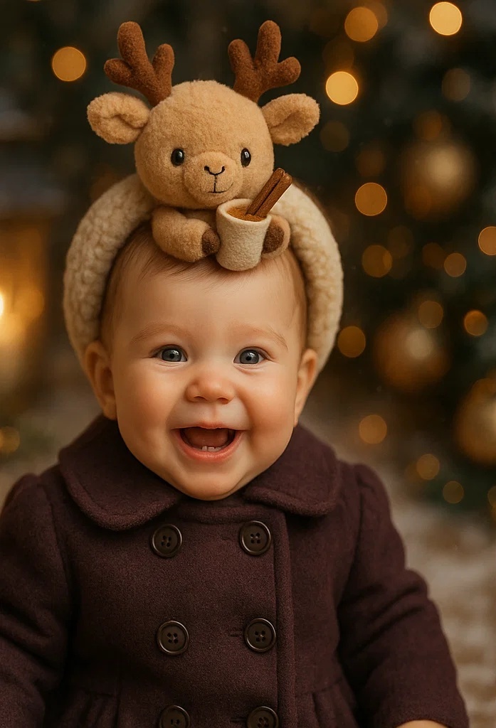 Winter-Inspired Felt Baby Headband with Cute Reindeer – Soft and Cozy for Little Ones