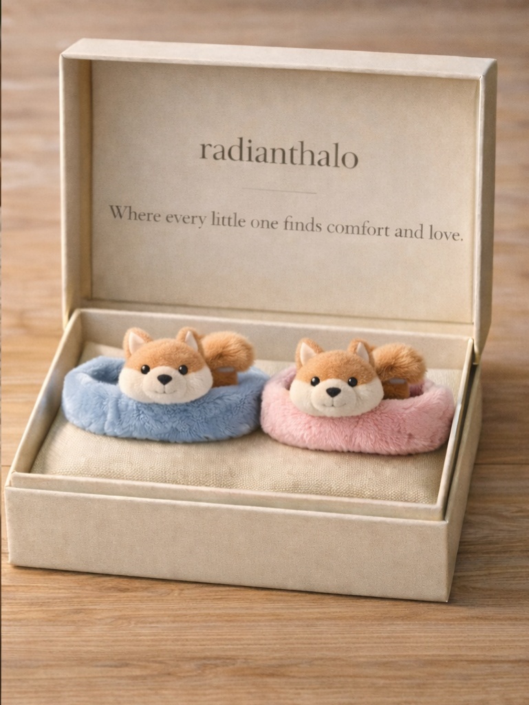 Twin Squirrel Plush Baby Headbands – Blue & Pink Woodland Matching Set