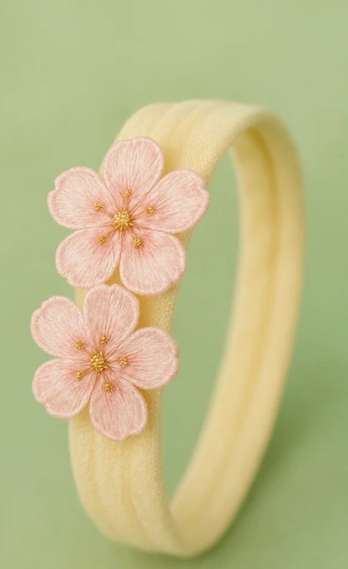 Cherry Blossom Fairy Headband – Three Sakura Flowers, Soft Elastic Band