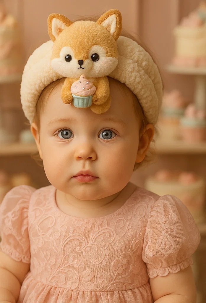 Handmade Felt Fox Baby Headband with Cupcake – Ideal for Gift Giving