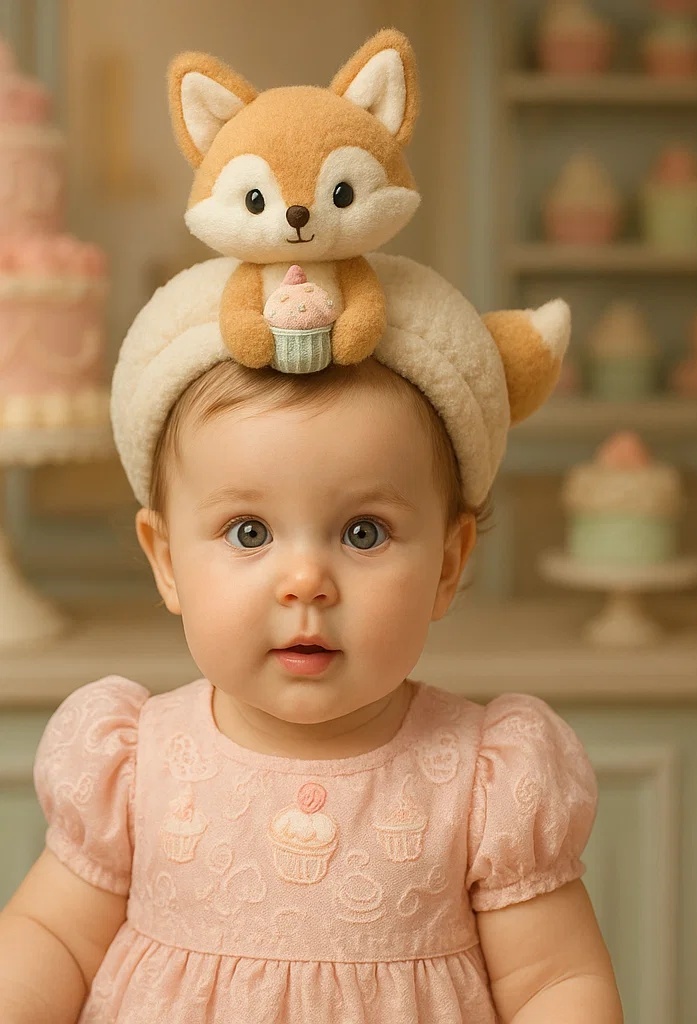 Adorable Felt Fox Baby Headband with Cupcake – Perfect for Baby Photography