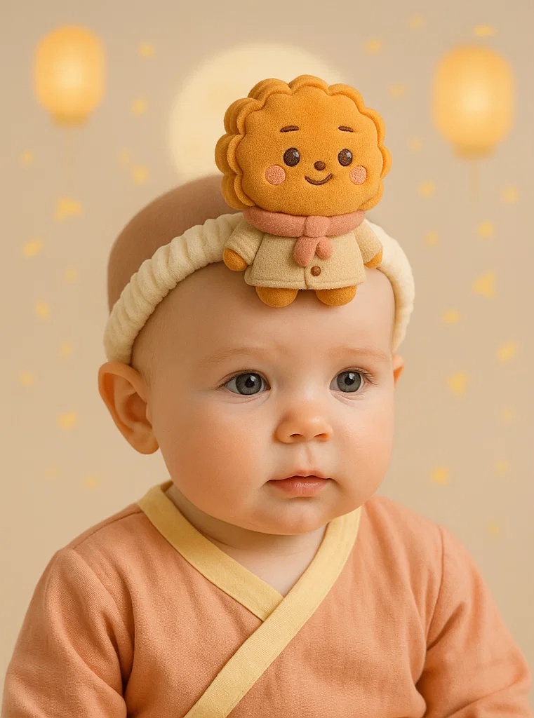 Süßes Baby-Stirnband – Mid-Autumn Edition mit Plüschfigur