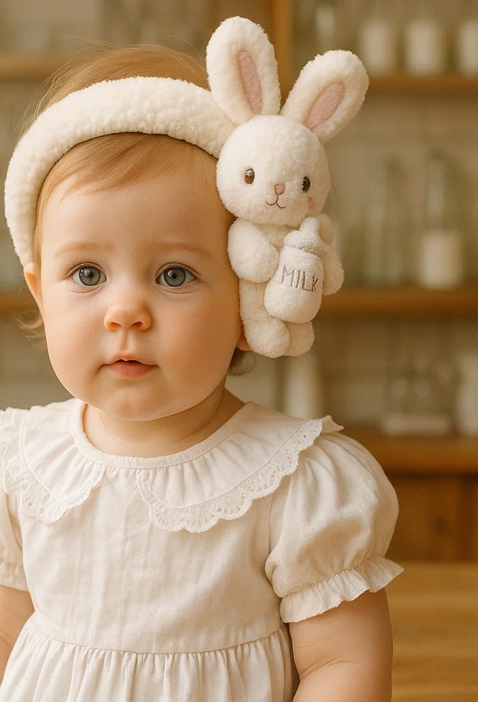 Felt Bunny Baby Headband with Milk Bottle – Perfect for Baby Photoshoots