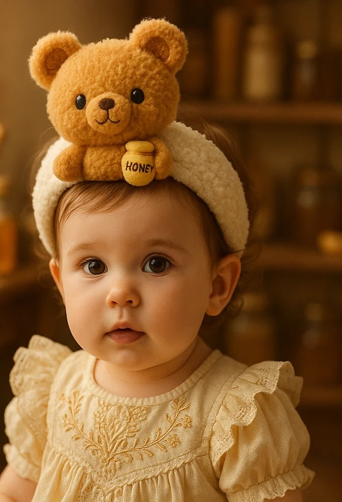 Sweet Bear Baby Headband with Honey Jar – Cute and Cozy for Your Baby