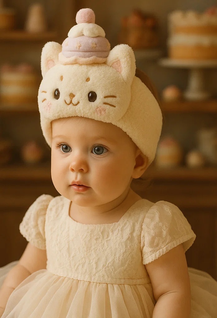 Cat Baby Headband with Cupcake Design – Perfect for Baby Photography and Gifts