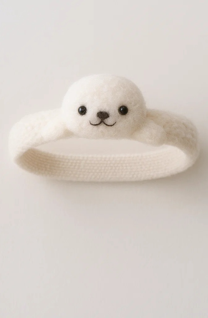 Cinta para el cabello de bebé suave con diseño de foca marfil para sesión de fotos