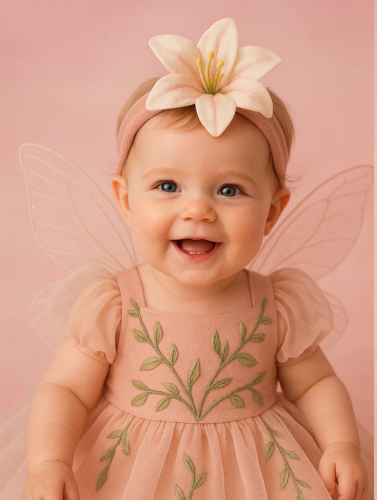 Baby-Stirnband mit Lilienblüte – Eleganter Märchenstil