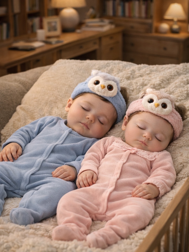Twin Owl Removable Baby Headbands – Soft Newborn Photo Props for Dragon-Phoenix Twins