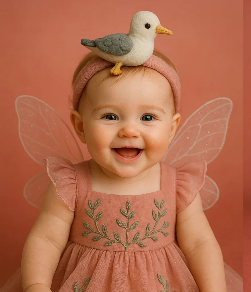 Baby Headband with Seagull Plush Design – Adorable Infant Photo Prop