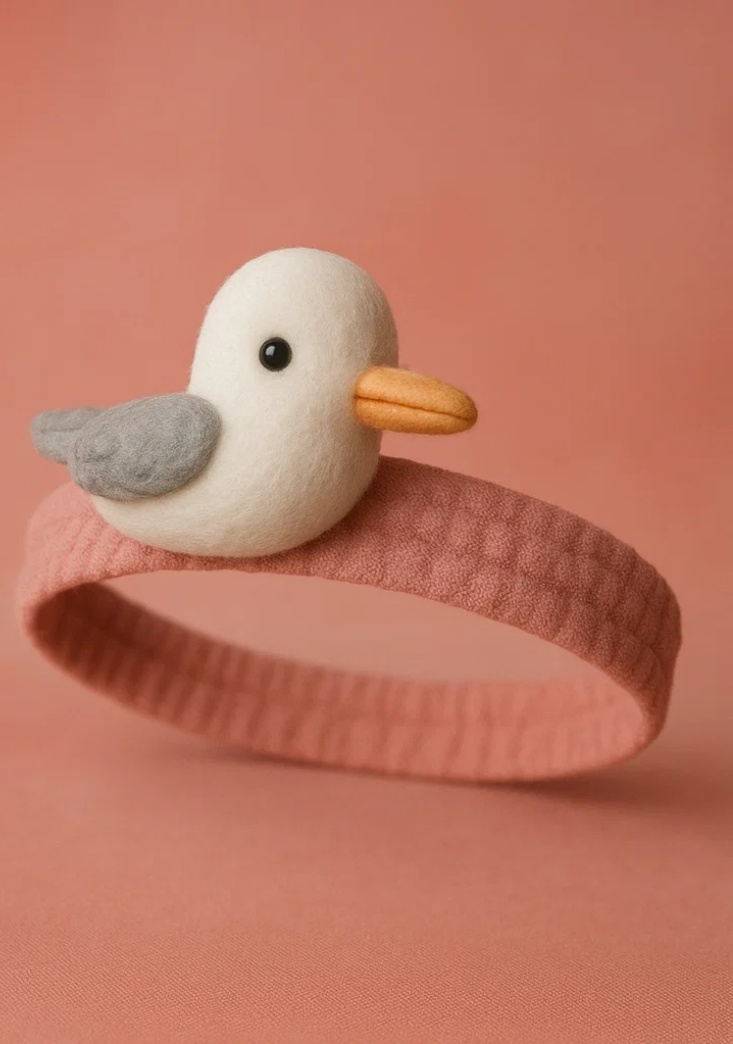 Baby Headband with Grey-Beak Seagull Plush – Soft Stretchy Infant Hairband