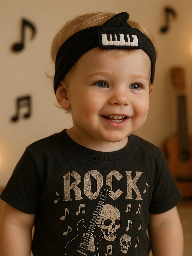 Bandeau musical pour bébé – Confort doux avec touches de piano