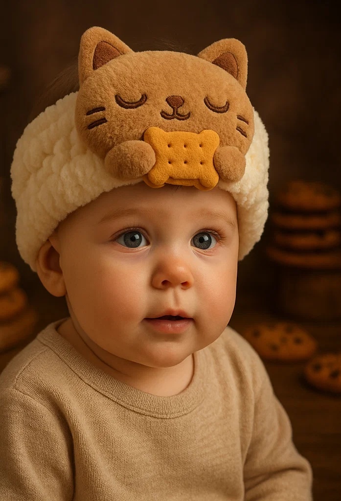 Felt Cat Baby Headband with Cupcake – Perfect for Baby Photography