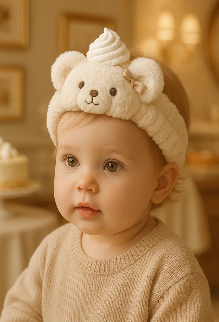 Bear Baby Headband with Ice Cream – Soft and Adorable for Your Baby
