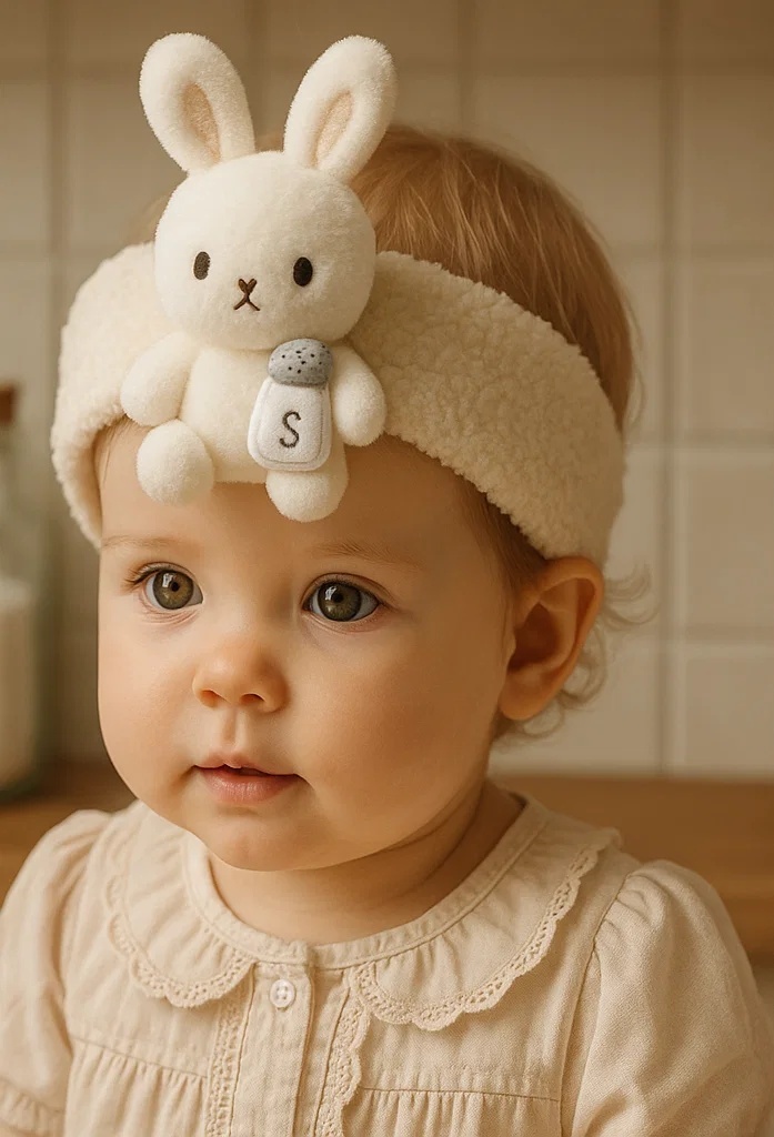 Bunny Baby Headband with Milk Bottle – Soft and Cozy for Newborns