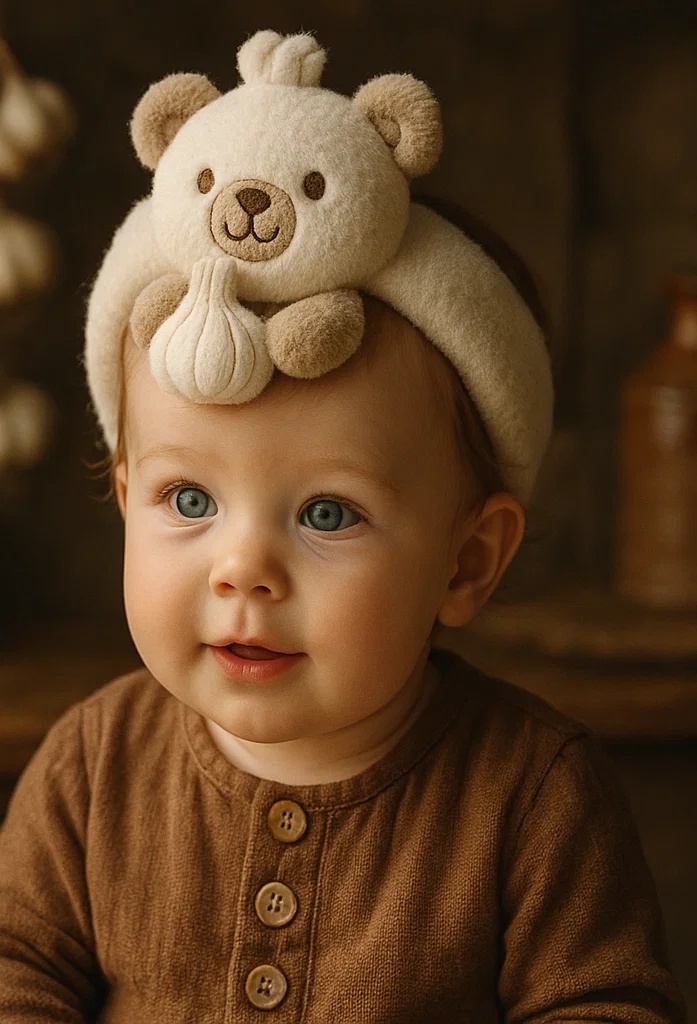 Plush Baby Headbands with Garlic and Bear Designs - Great for Wholesale Baby Retailers