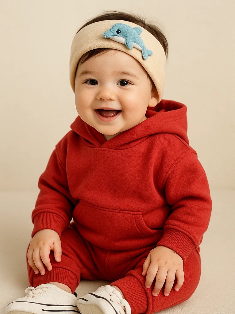Bright Red Dolphin Plush Baby Headband – Eye-Catching Toy Style
