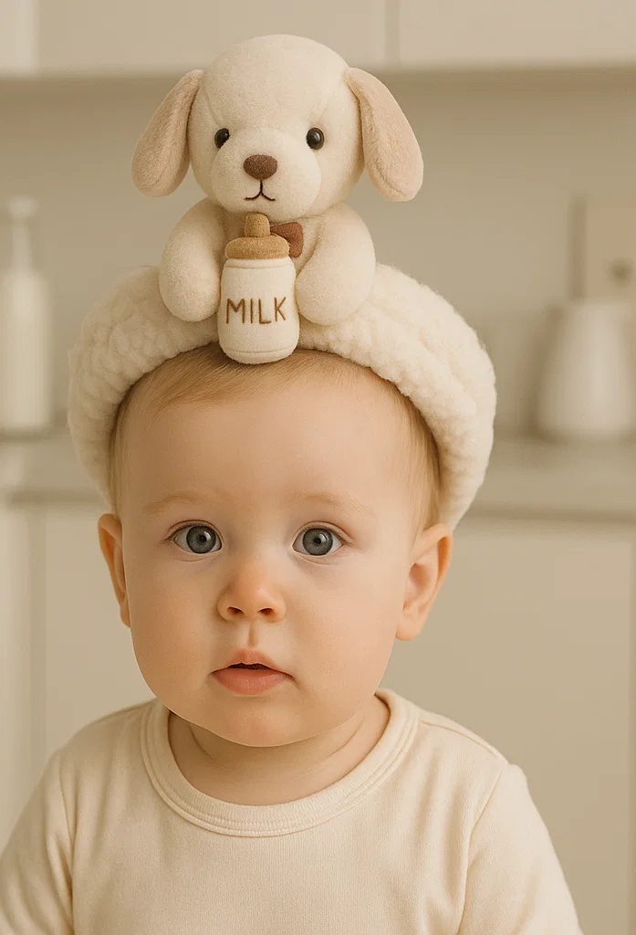 Adorable Puppy Baby Headband with Milk Bottle – A Cute and Cozy Accessory for Your Baby