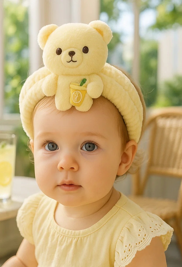 Charming Lemon Bear Headband with Soft, Stretchy Design – Perfect for Little Ones!