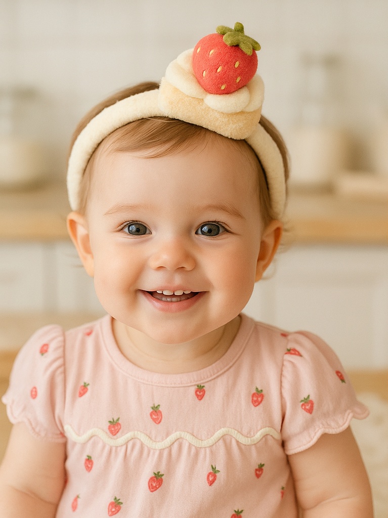 Strawberry and Cream Baby Headband for Photo Shoots