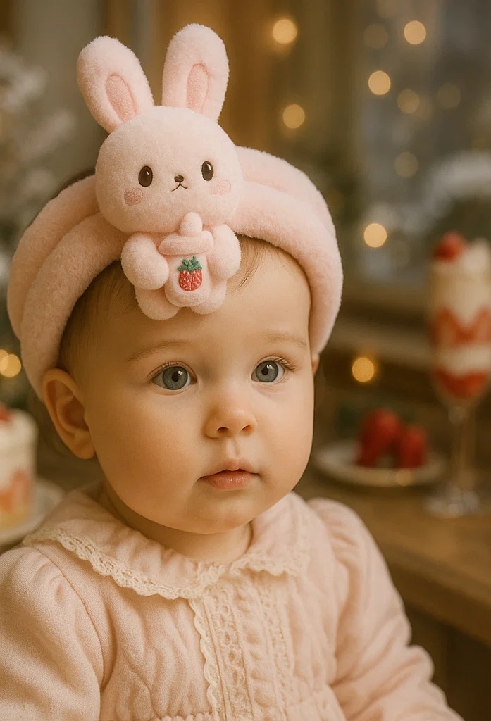 Strawberry Milk Bunny Headband – Cute and Cozy Baby Accessory for Photos!