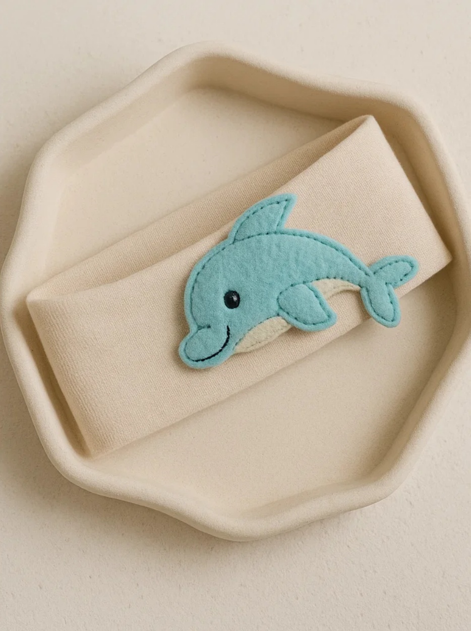 Soft Elastic Headband with 3D Dolphin Plush – Made for Babies