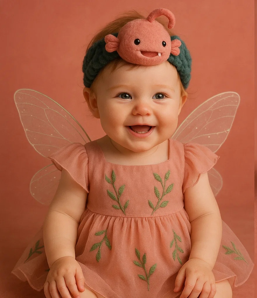 Baby Headband with Pink Anglerfish Plush – Unique and Playful Newborn Hair Accessory