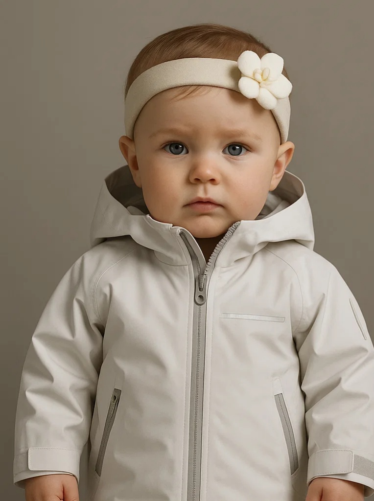 Baby Girl Headband with White Rose – Soft and Stretchy Floral Hairband for Photoshoots