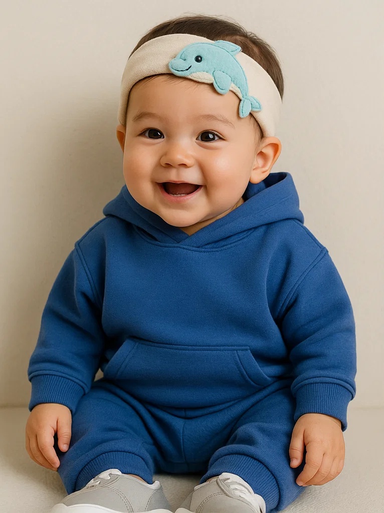 Soft Elastic Headband with 3D Dolphin Plush – Made for Babies