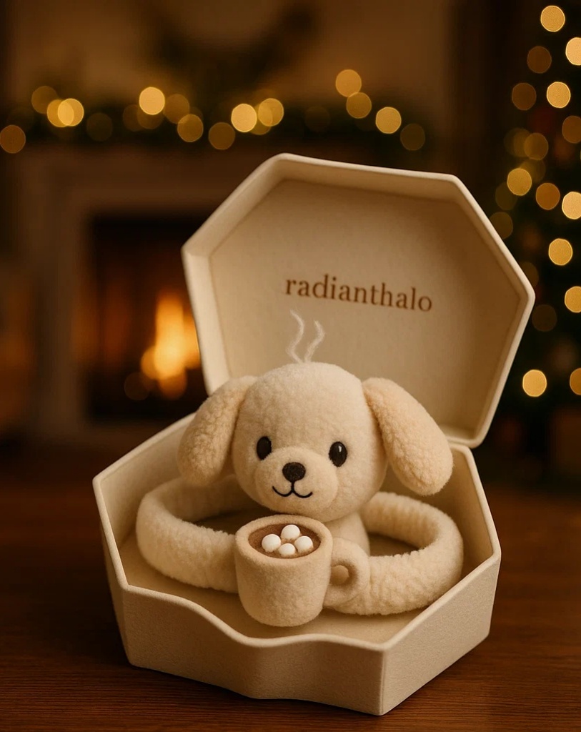 Sweet Puppy Baby Headband with Hot Chocolate Cup – Ideal for Holiday Themed Photoshoots