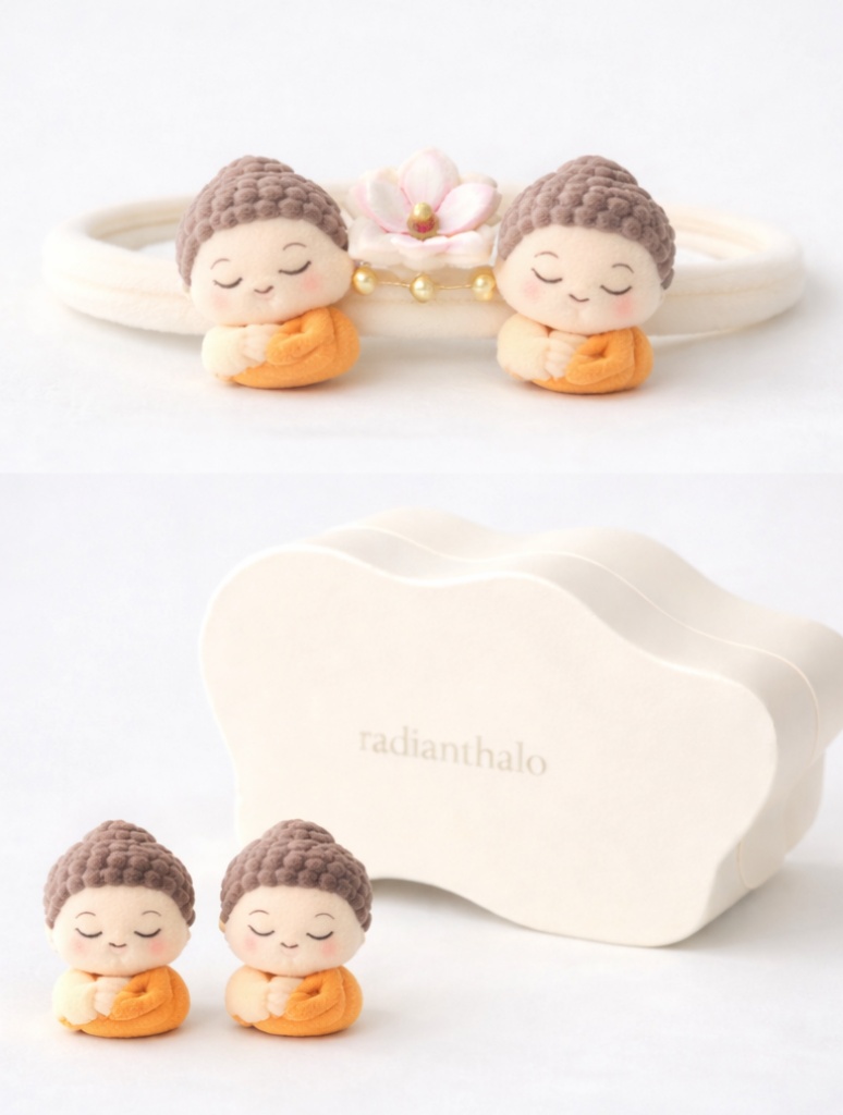 Twin Buddha Baby Headband with Lotus Flower