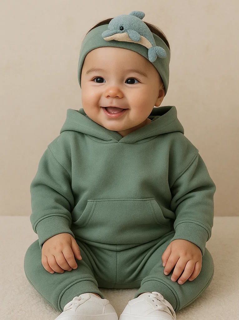 Baby Headband with Blue Dolphin Plush – Adorable and Gentle Fit