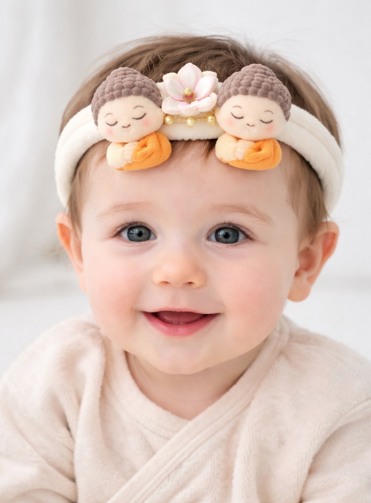 Twin Buddha Baby Headband with Lotus Flower