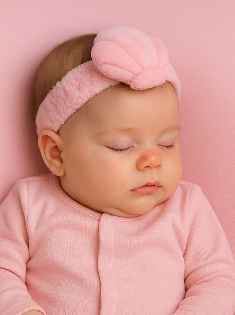 Bandeau Bébé Coquillage Rose - Peluche Douce
